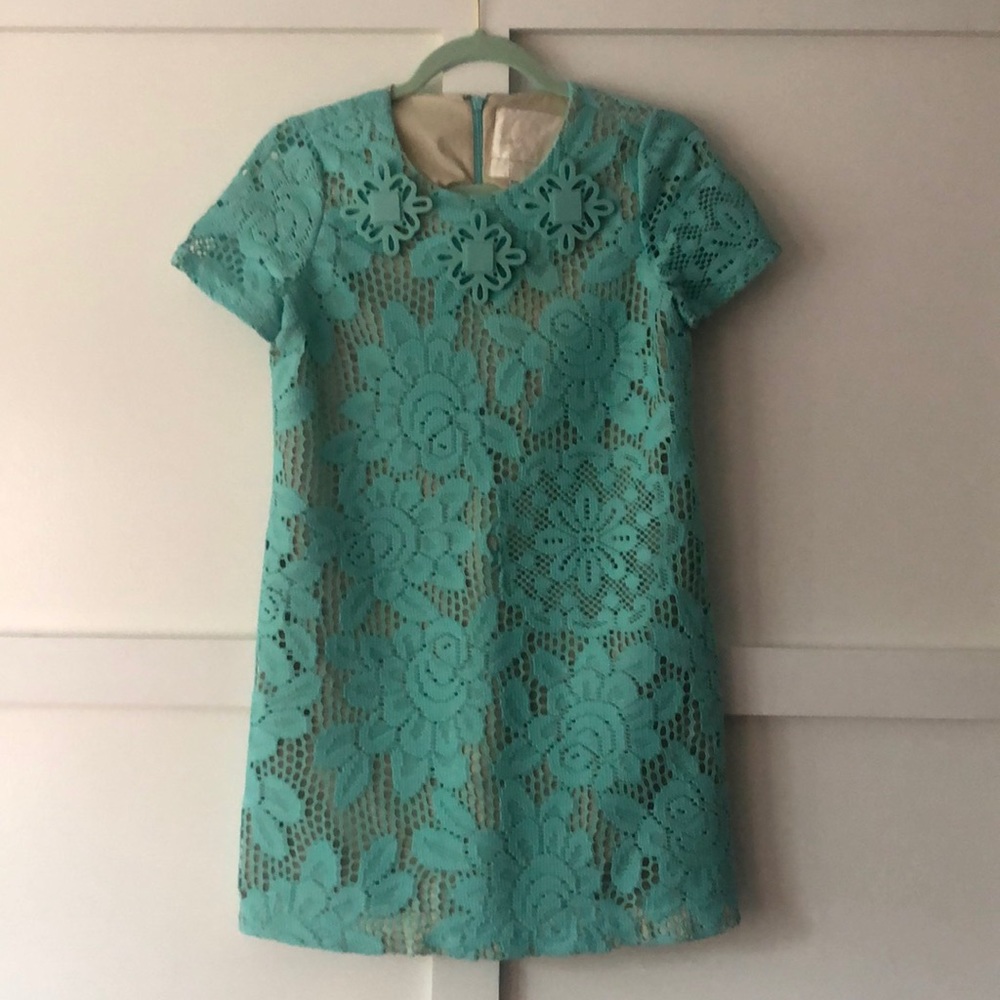 Lace mini dress- light teal color